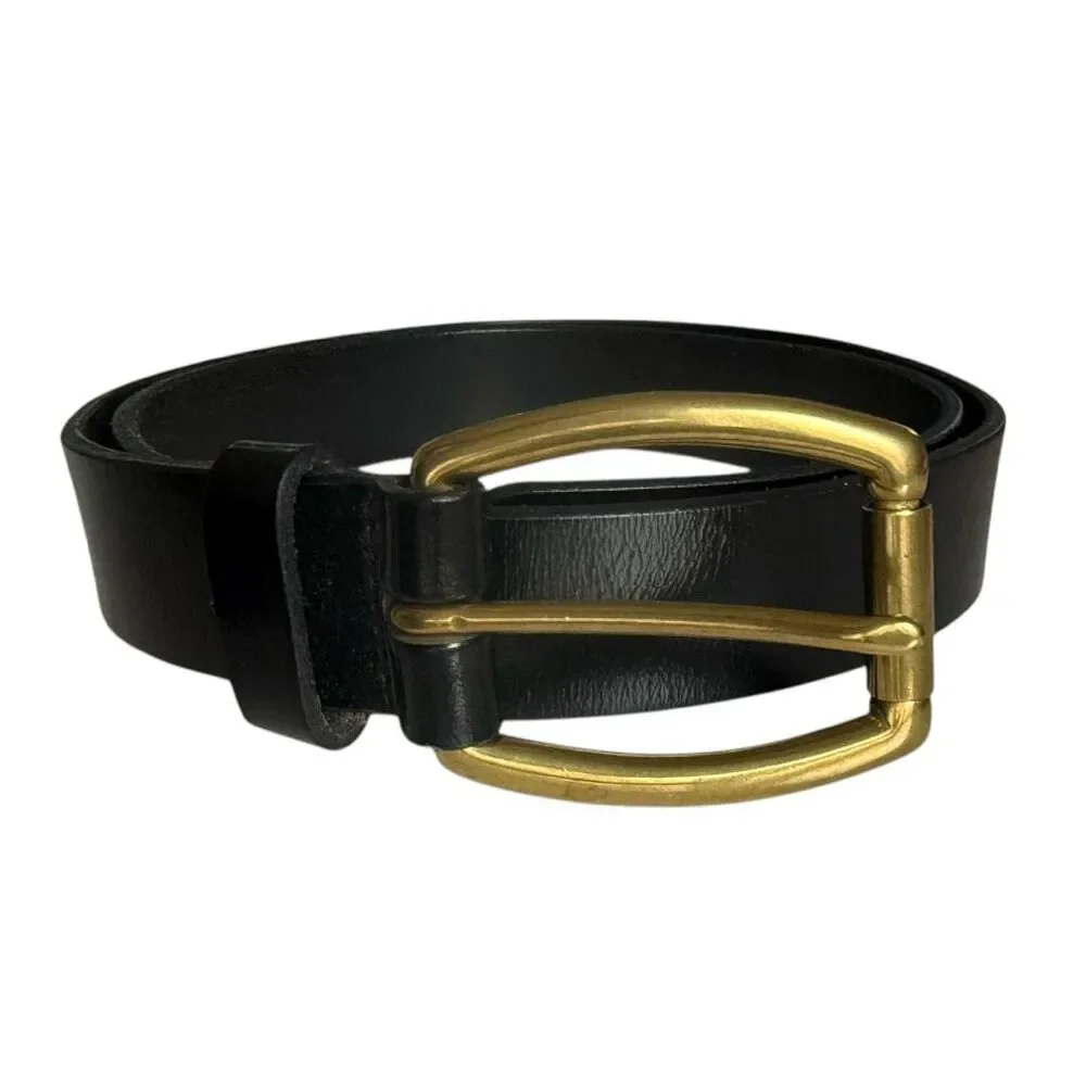 Mens Fossil F2 Black Smooth Leather Belt w Gold Hardware - Sz L
